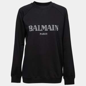 Pre Owned Balmain Black Logo Print Cotton Sweatshirt L