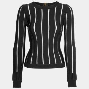 Pre Owned Balmain Black Ribbed Knit Crew Neck Long-Sleeve Top S