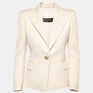 Pre Owned Balmain Cream Wool Gold One-Button Blazer M