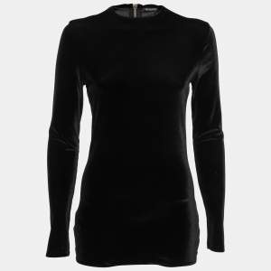 Pre Owned Balmain Black Velvet Long Sleeve Bodysuit L