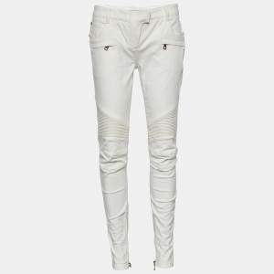 Balmain White Denim Biker Jeans M
