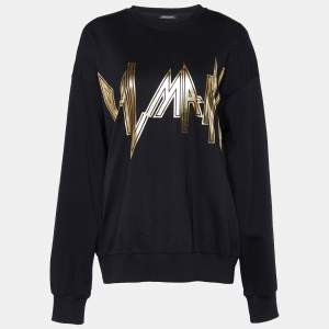Pre Owned Balmain Black Logo Printed Cotton Sweatshirt M