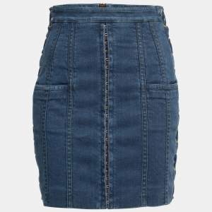 Balmain Blue Denim Side-Lace Detail Mini Skirt M