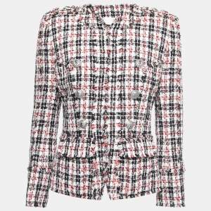 Balmain Black & Red Tweed Button Embellished Jacket M