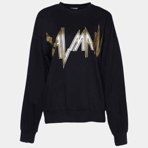 Pre Owned Balmain Black Logo Printed Cotton Sweatshirt M