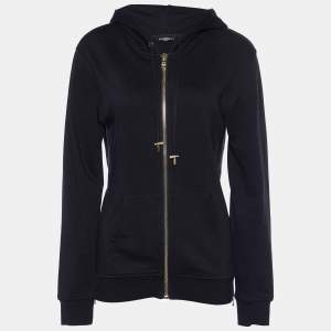 Balmain Black Tiger Printed Cotton Knit Hooded Sweat Jacket XS