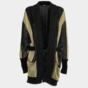 Pre Owned Balmain Black Lurex Velvet Belted Cardigan S