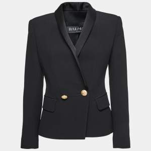 Balmain Black Crepe Shawl Collar Double Breasted Blazer M