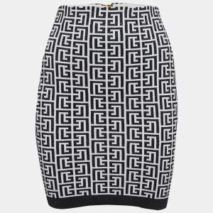 Balmain White/Black Monogram Lurex Knit Mini Skirt S
