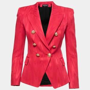 Pre Owned Balmain Hot Pink Jacquard Double Breasted Blazer S
