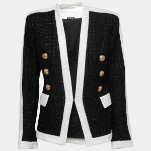Balmain Black/White Tweed Double Breasted Blazer L