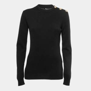 Balmain Black Wool & Cashmere Knit Button Detail Sweater S