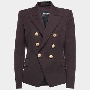 Balmain Brown Wool Double Breasted Blazer L