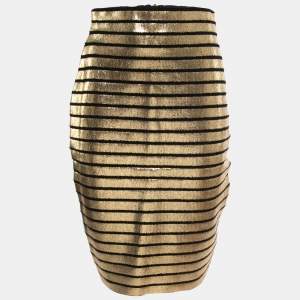 Balmain Black/Gold Striped Knit Pencil Skirt M