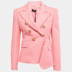 Pre Owned Balmain Pink Tweed Double-Breasted Blazer M