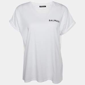 Pre Owned Balmain White Printed Back Cotton Knit T-Shirt S