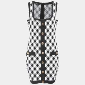Balmain Black/White Diamond Patterned Knit Sleeveless Bodycon Dress XL
