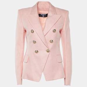 Pre Owned Balmain Pink Boucle Double Breasted Blazer S