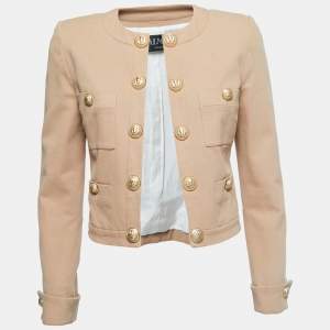 Balmain Beige Cotton Open Front Button Detailed Jacket M