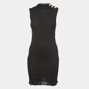 Balmain Black Knit Turtleneck Sleeveless Fitted Mini Dress M