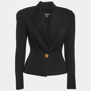 Balmain Black Wool Single-Button Blazer M