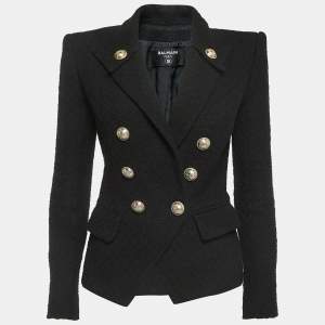 Balmain Black Tweed Double-Breasted Blazer S