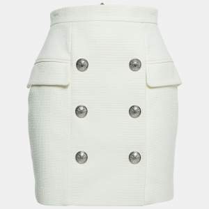 Balmain White Cotton Double Breasted Mini Skirt S
