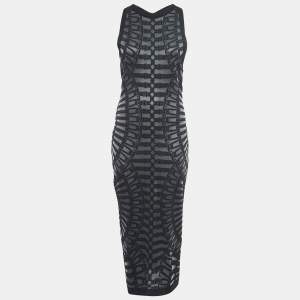 Balmain Black Knit Sheer Bodycon Dress M