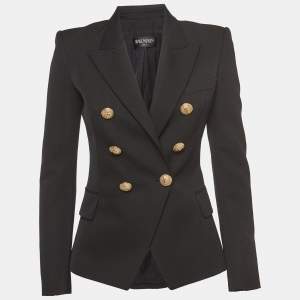 Balmain Black Wool Double-Breasted Blazer S