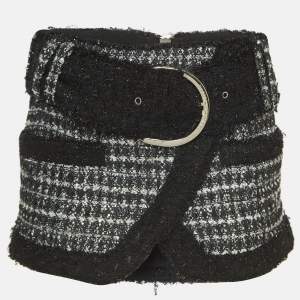 Balmain Black/White Lurex Tweed Belted Mini Skirt S