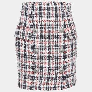Balmain Multicolor Tweed Button Detail Mini Skirt M