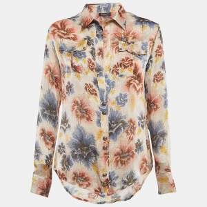 Pre Owned Balmain Multicolor Floral Print Satin Silk Long Sleeve Shirt S