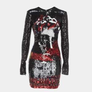Balmain Black Multicolor Sequin Embellished Mini Dress M