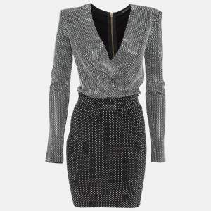 Balmain Black Jersey Embellished Mini Dress S