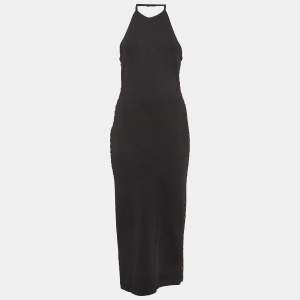 Pre Owned Balmain Black Lace-Up Stretch Knit Midi Dress M