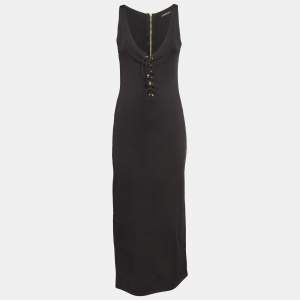 Balmain Black Stretch Knit Lace-up Midi Dress M