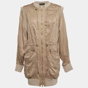 Balmain Beige Long Zip Front Jacket M