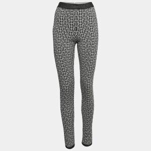 Balmain White & Black Metallic Patterned  Knit Track Pants M