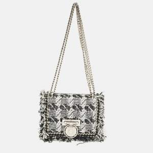 Balmain Silver/Black Tweed and Sequins Box Shoulder Bag