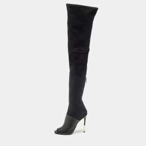 Balmain Black Suede Over Knee Length  Boots Size 40
