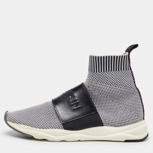 Balmain Black/White Knit Fabric and Leather Cameron Sock Sneakers Size 40