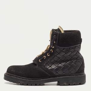 Balmain Black Leather and Suede Taiga Combat Boots Size 37