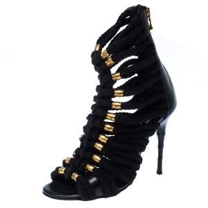 Balmain Black Canvas Strappy Sandals Size 37
