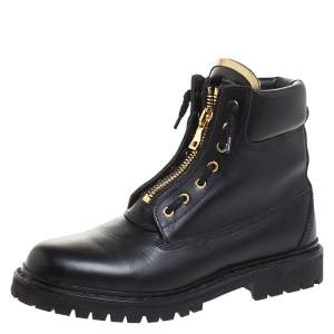 Balmain Black Leather Taiga Ankle Boots Size 40 