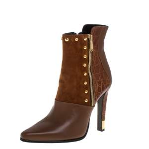 Balmain Brown Croc Embossed, Leather and  Suede  Boots Size 39