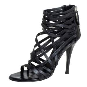 Balmain Black Leather Strappy Zipper Sandals Size 37.5