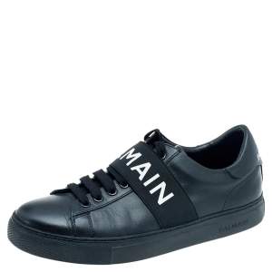 Balmain Black Leather Slip On Sneakers Size 39