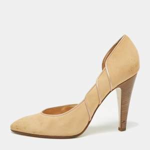 Bally Light Brown Nubuck Leather D'orsay Pointed Toe Pumps Size 39.5