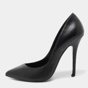 Balmain x Giuseppe Zanotti Black Leather Pointed-Toe Pumps Size 38.5