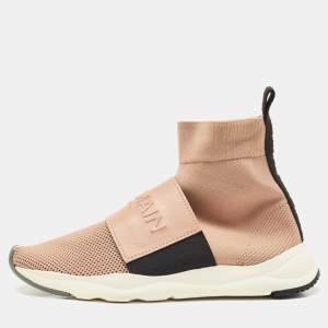 Balmain Blush Pink Stretch Knit  High Top Sneakers Size 37.5